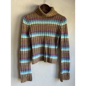 Y2K Tomfoolery Striped Chunky Turtleneck Sweater S Preppy 2000s Wide Sleeve